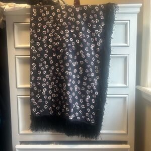 Tory Burch Black Floral Design 100% Silk Scarf NWT
